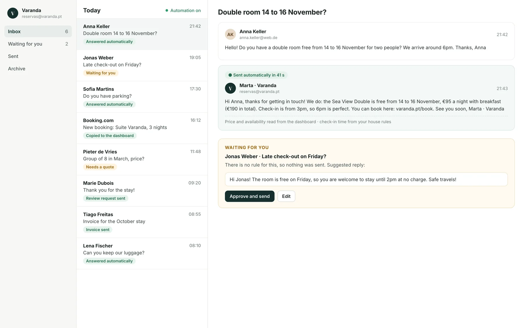 Illustrative example: inbox with automatic replies