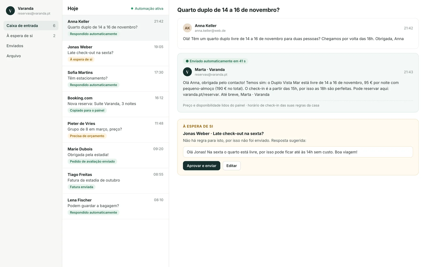 Exemplo ilustrativo: caixa de email com respostas automáticas